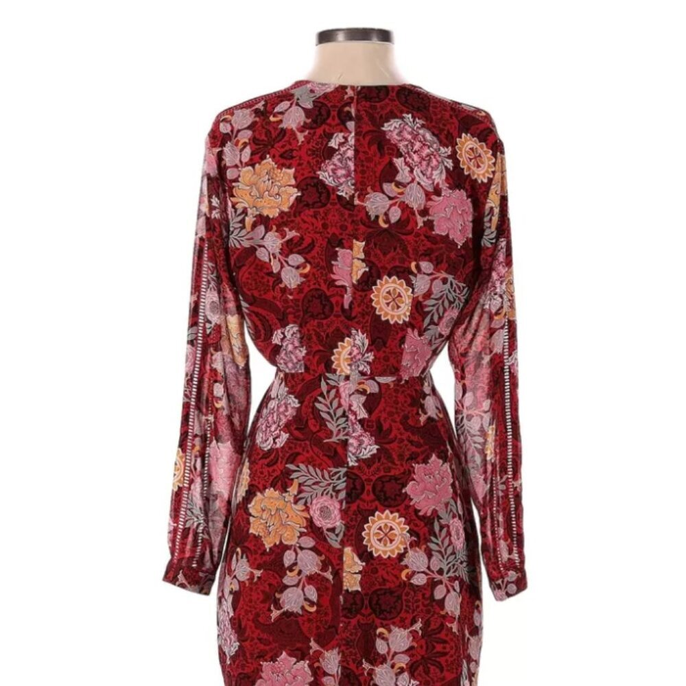 Guess Womens 6 Red Mauve Gold Floral Long Sleeve Lined Wrap Silhouette Dress - Picture 4 of 7